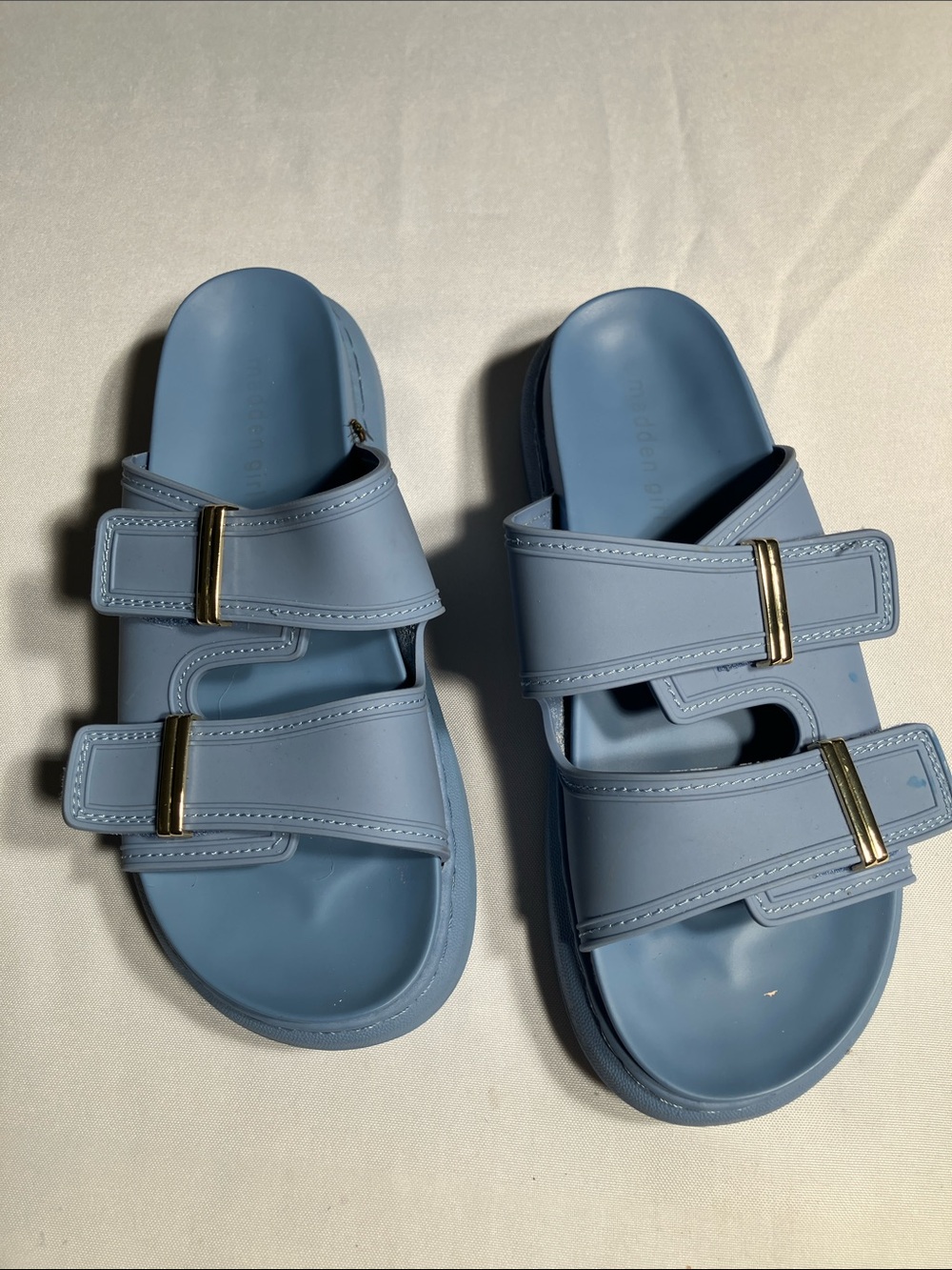 Madden Girl Double Strap Slide Sandals in Light Blue
